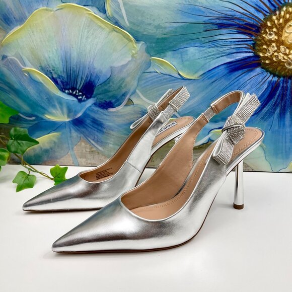 Steve Madden Stefani Metallic Slingback Pump in Silver Size 8 - Picture 4 of 16